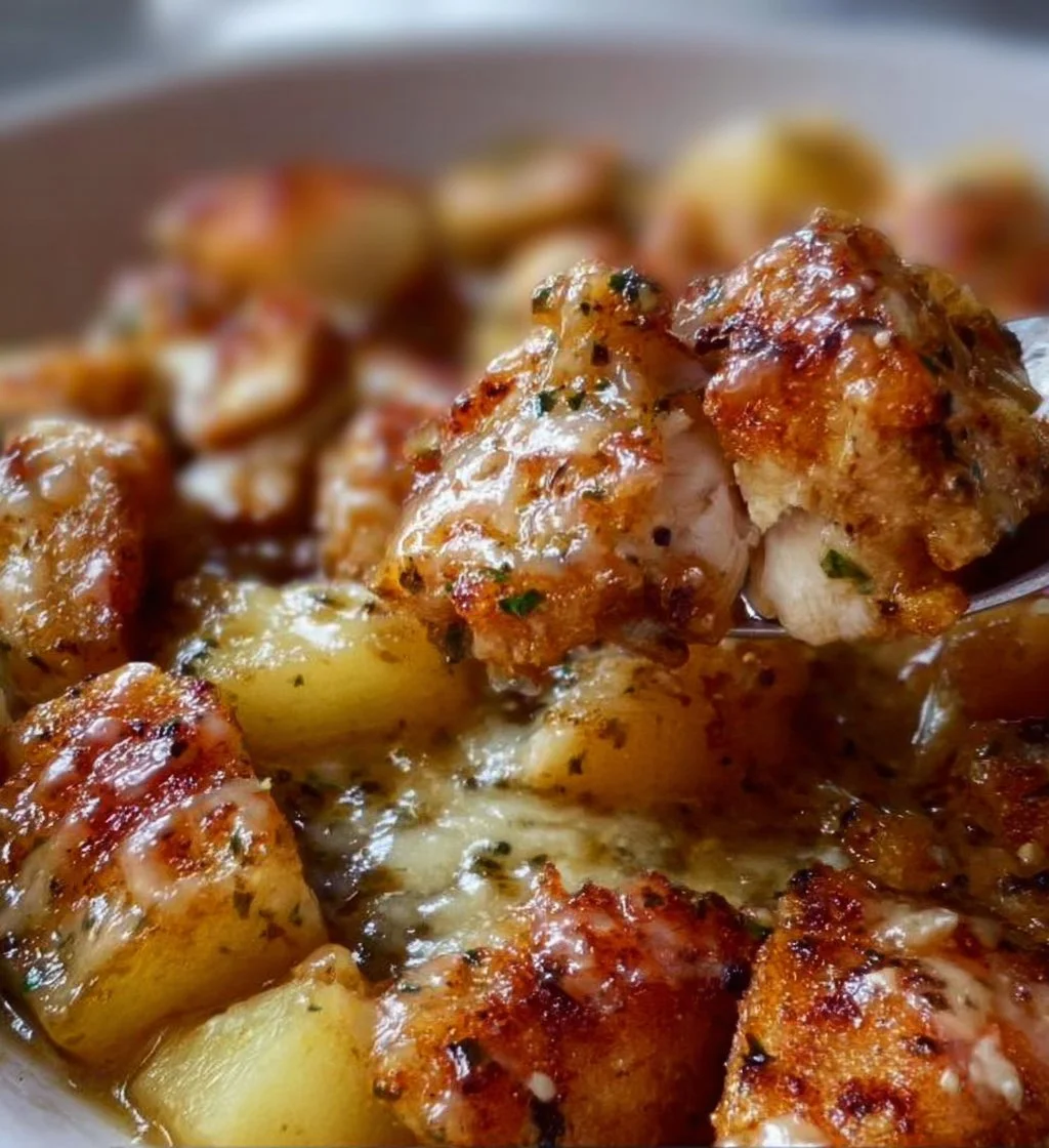 Garlic Parmesan Chicken and Potatoes dish served on a plate