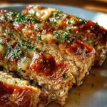 Garlic parmesan chicken meatloaf recipe with herbs and spices.