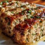 Delicious Garlic Parmesan Chicken Meatloaf topped with herbs and spices