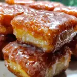 Glazed buttermilk beignet squares freshly made and served on a plate