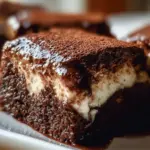 Delicious gluten-free tiramisu brownies topped with cocoa powder