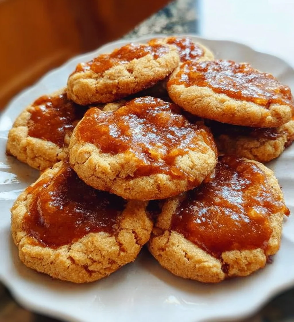 Delicious Gochujang Caramel Cookies on a rustic wooden table.