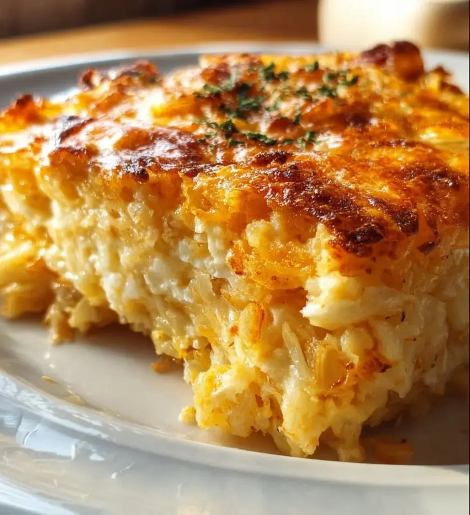 Delicious Grandma's Hash Brown Casserole served in a baking dish