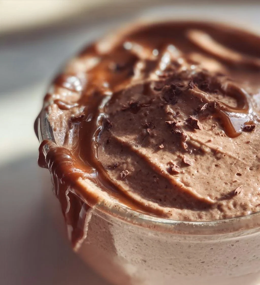 Creamy Greek Yogurt Chocolate Mousse topped with chocolate shavings