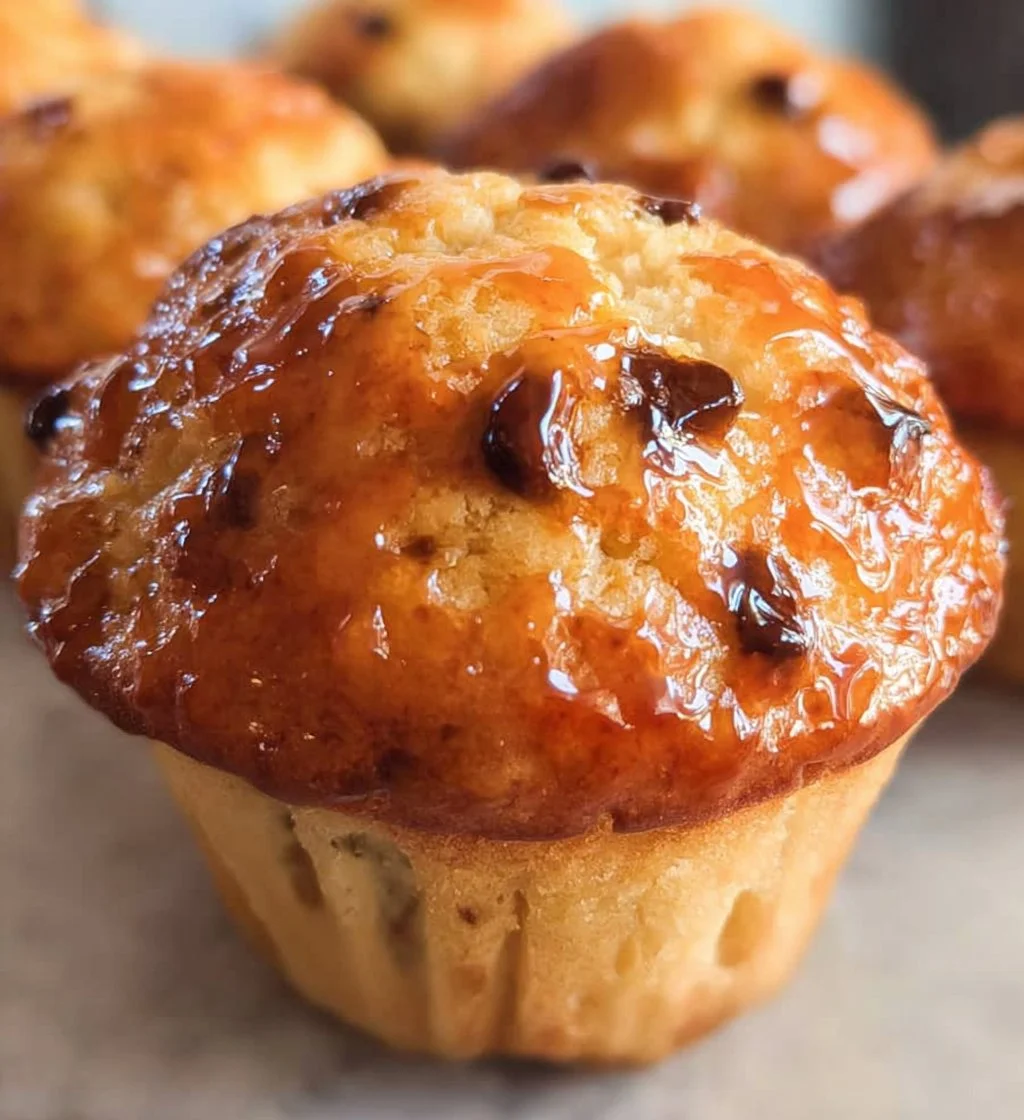 Freshly baked Greek Yogurt Muffins on a wooden table