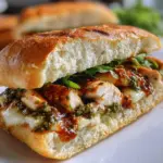 Grilled Ciabatta Sandwich with Chicken and Mozzarella served with fresh herbs