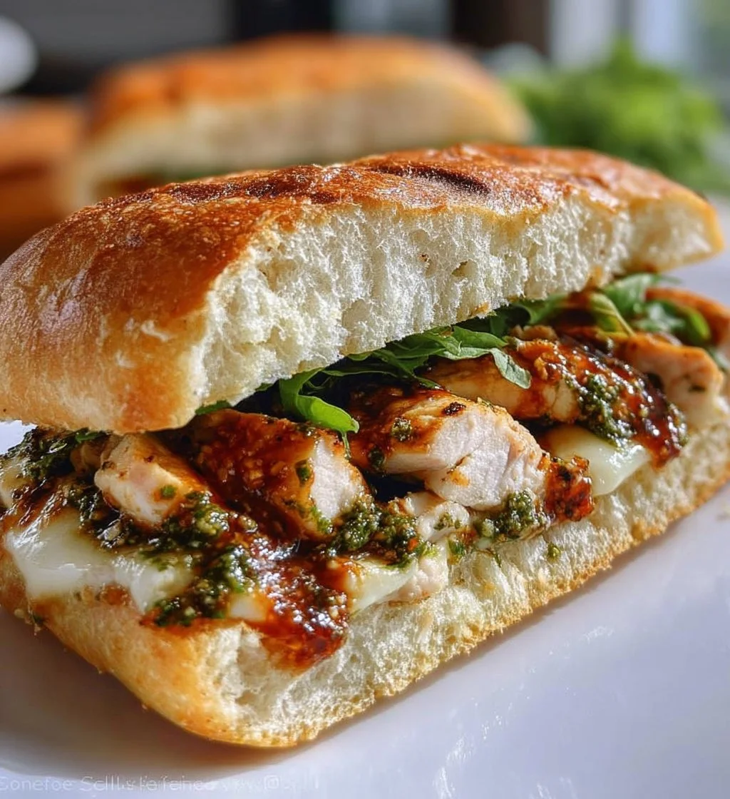 Grilled Ciabatta Sandwich with Chicken and Mozzarella served with fresh herbs