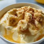 Healthy banana pudding with Greek yogurt served in a bowl