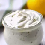 Healthy Greek yogurt ranch dressing in a bowl with fresh vegetables