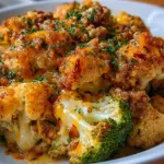 Healthy turkey and cauliflower casserole served in a dish