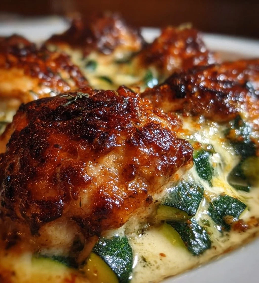 High Protein Chicken Zucchini Bake with fresh ingredients and cheese