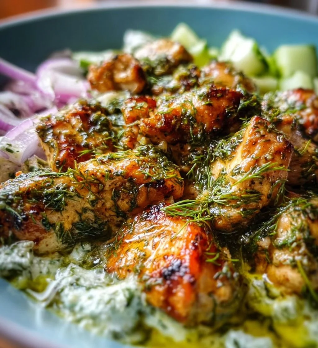 High Protein Mediterranean Lemon-Dill Chicken Bowl with fresh ingredients