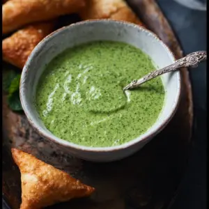 Bowl of Indian mint sauce served with traditional dishes.