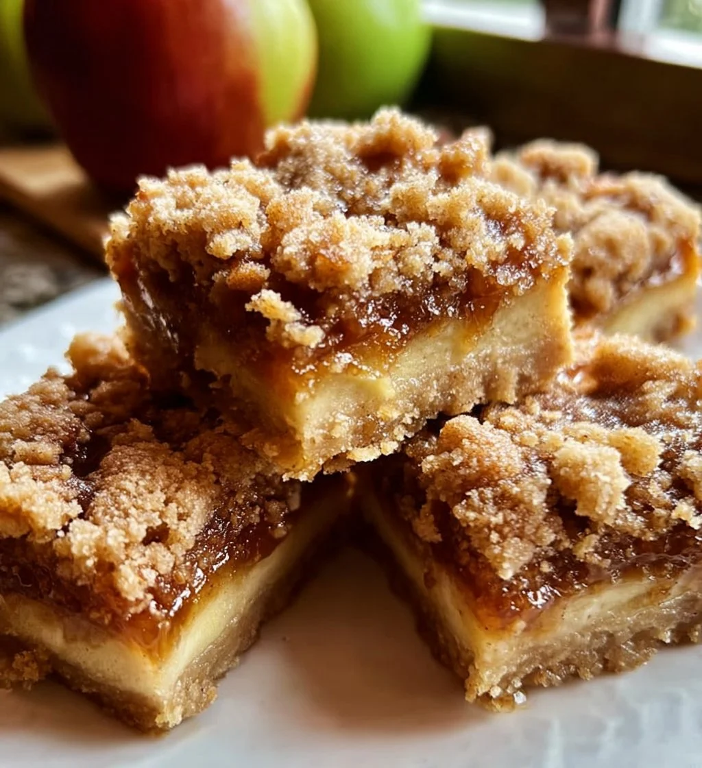 Delicious homemade apple crumb bars topped with a buttery crumb topping