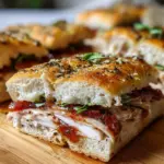 Italian Turkey Focaccia Sandwiches with fresh ingredients and herbs