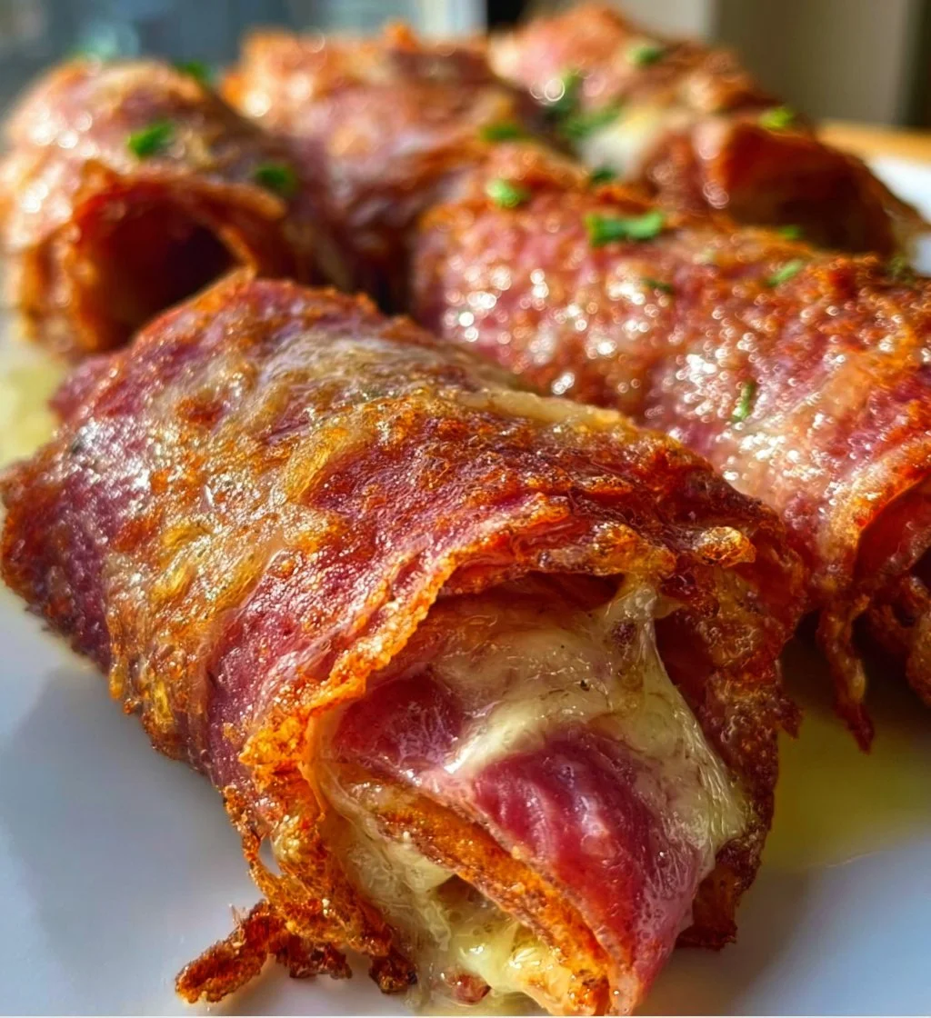 Crispy keto Reuben Roll-Ups served with mustard and parsley garnish