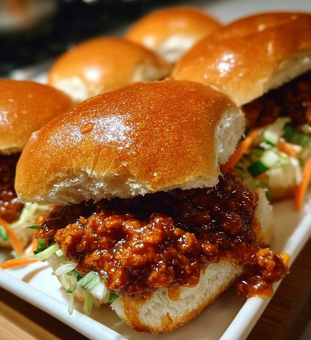 Korean Turkey Sloppy Joe Sliders with fresh ingredients and vibrant colors