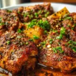 Plate of vibrant Lebanese Lemon Zaatar Chicken garnished with herbs