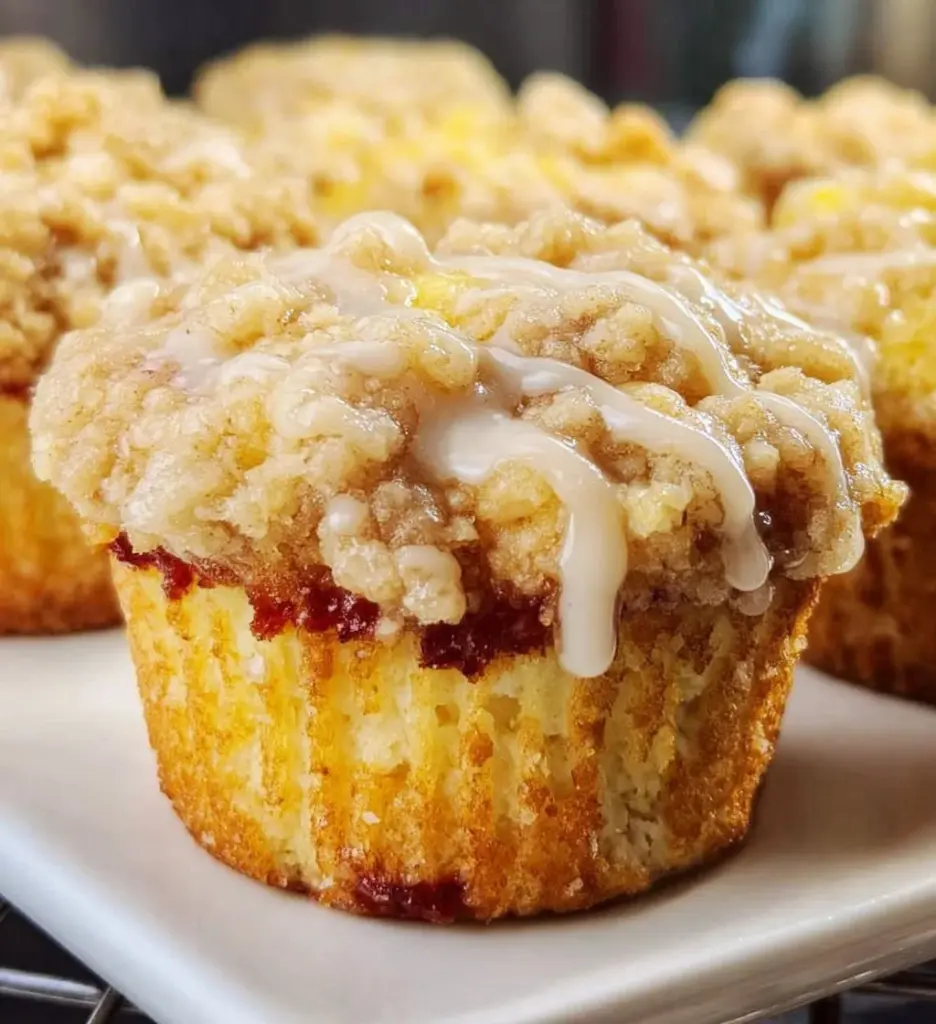Freshly baked Lemon Streusel Muffins with a crumbly topping