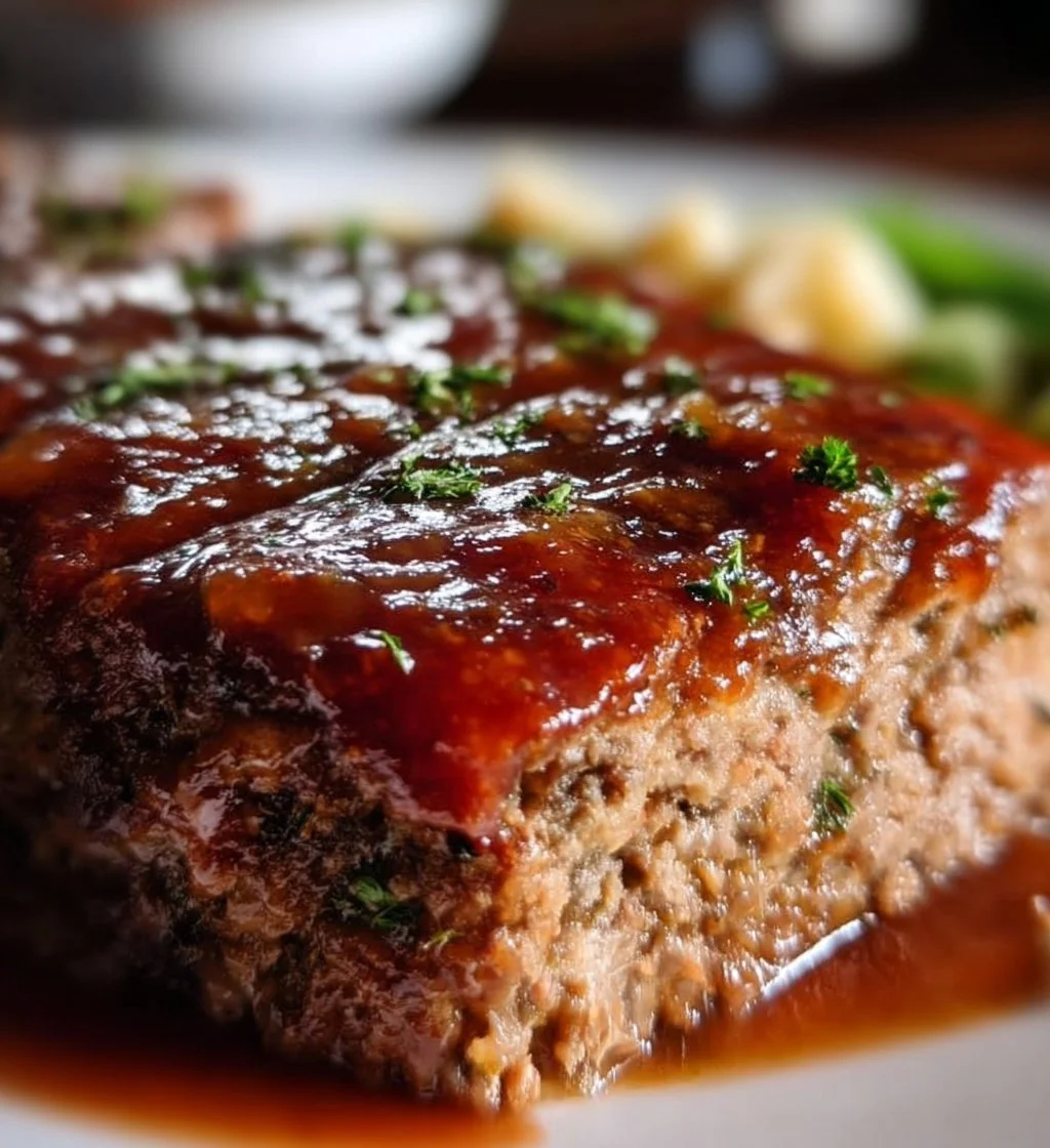 Delicious Lipton onion soup meatloaf served on a plate with vegetables.