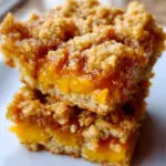 Delicious mango oatmeal crumble bars topped with oats and mango slices