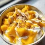 Healthy Mango Yogurt Bowl topped with fresh fruit and granola