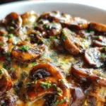 Delicious mushroom casserole served in a rustic dish