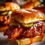 Delicious Nashville hot chicken sandwich with spicy chicken and toppings
