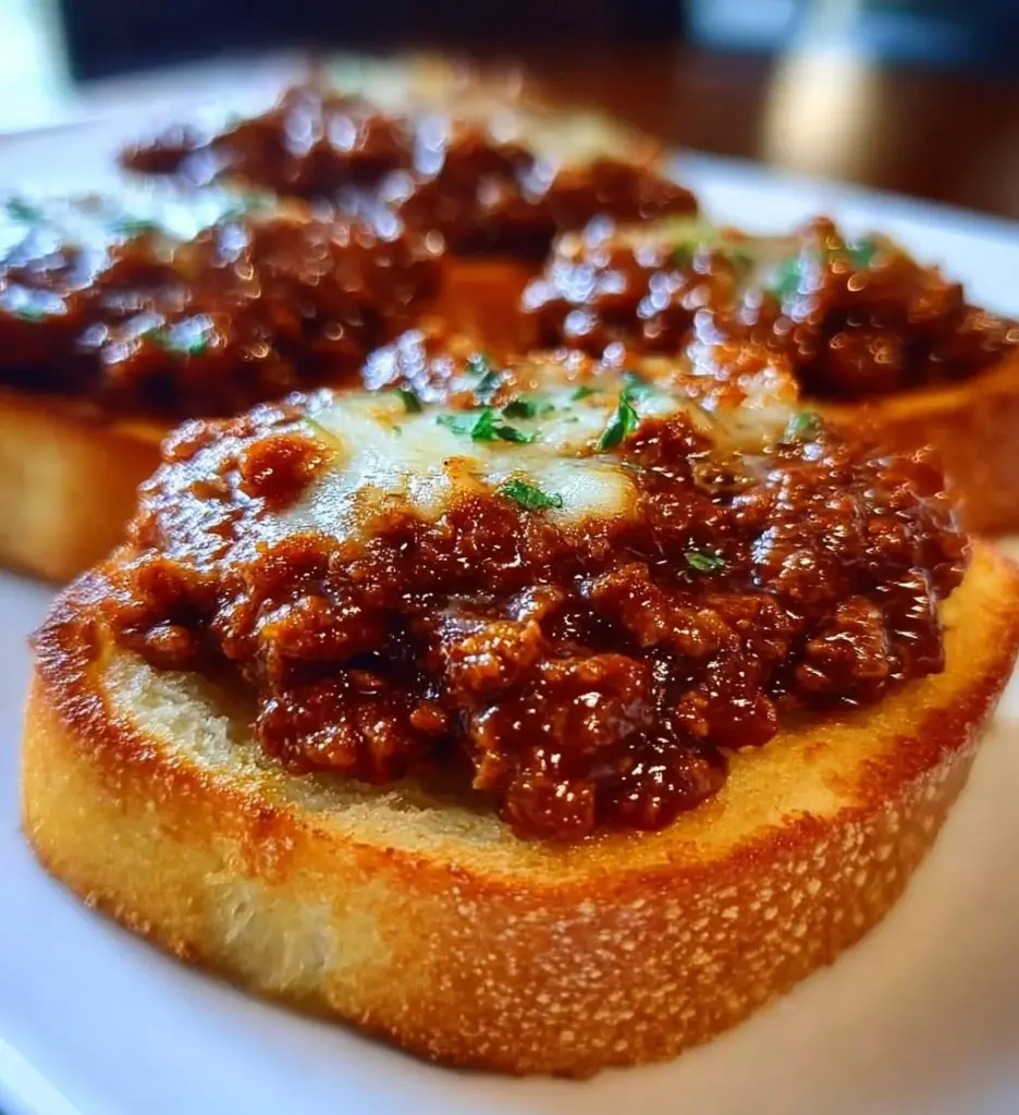 Open Face Garlic Toast Sloppy Joes with delicious toppings and garlic bread