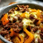 Philly Cheesesteak Bowls topped with onions and peppers
