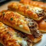 Philly cheesesteak breadsticks ready to enjoy on a plate.