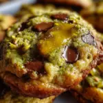 Freshly baked Pistachio Cream Cookies topped with creamy icing and nuts