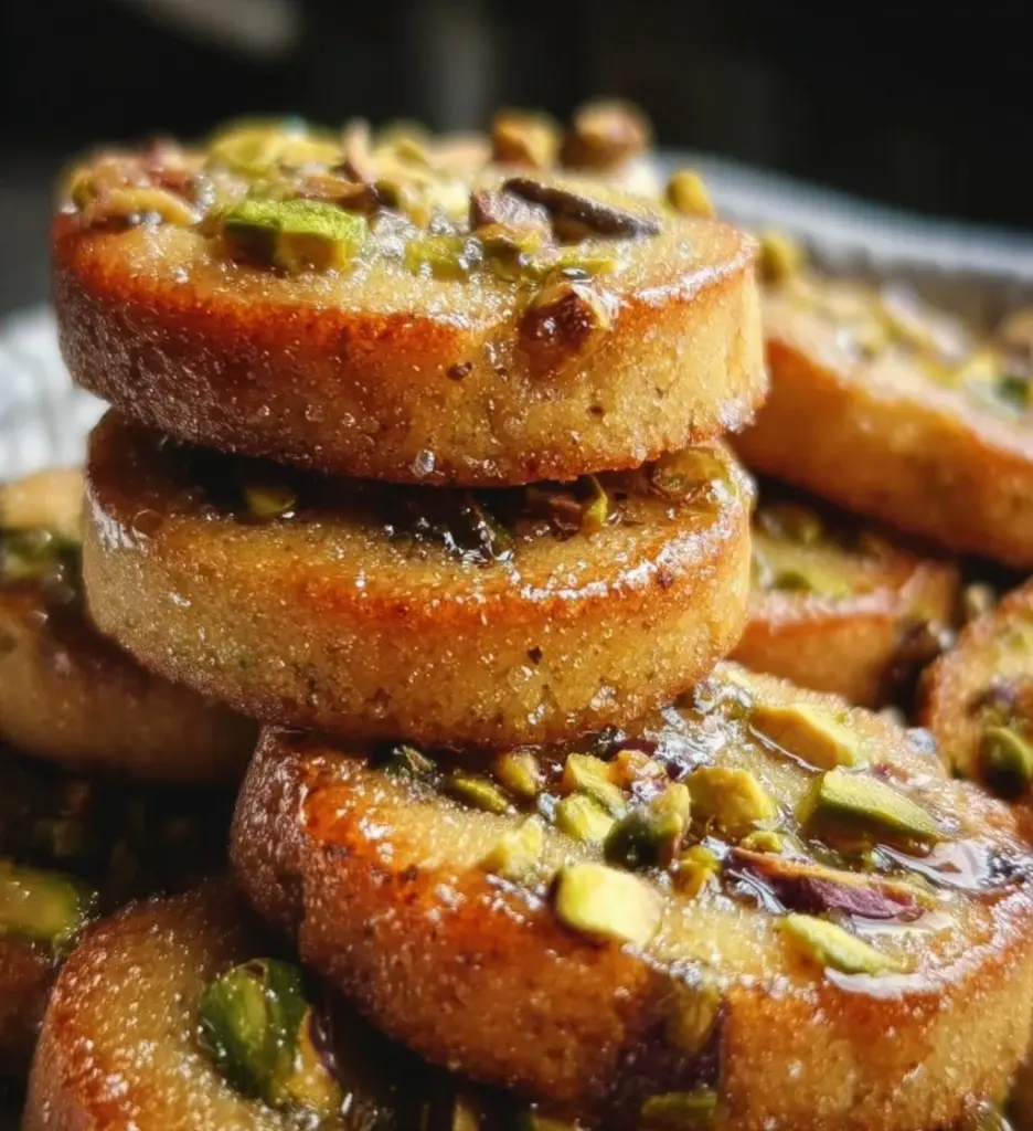 Delicious homemade pistachio shortbread cookies on a plate.