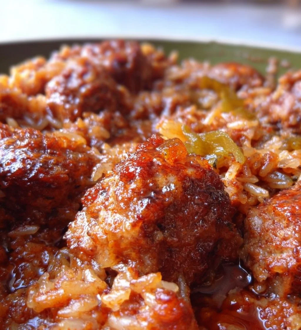 Delicious porcupine casserole served in a baking dish with toppings.