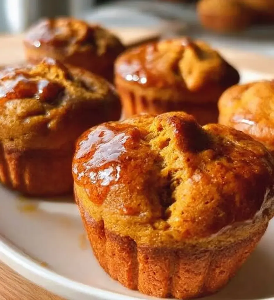 Delicious pumpkin cottage cheese muffins on a wooden table