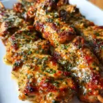 Ranch Garlic Parmesan Chicken Skewers ready to serve on a platter