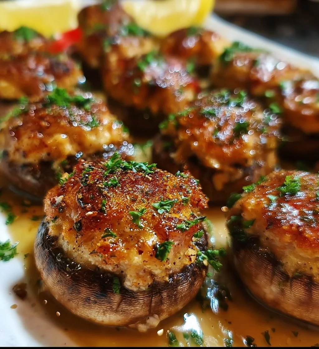 Delicious crab stuffed mushrooms from Red Lobster, perfect for appetizers.