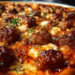 Sausage Ricotta Honey Hot Pizza with melted cheese and fresh toppings