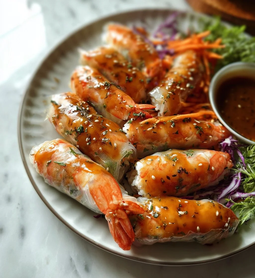 Delicious shrimp spring rolls served with dipping sauce