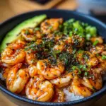 Shrimp Sushi Bowl with fresh shrimp, sushi rice, and colorful toppings