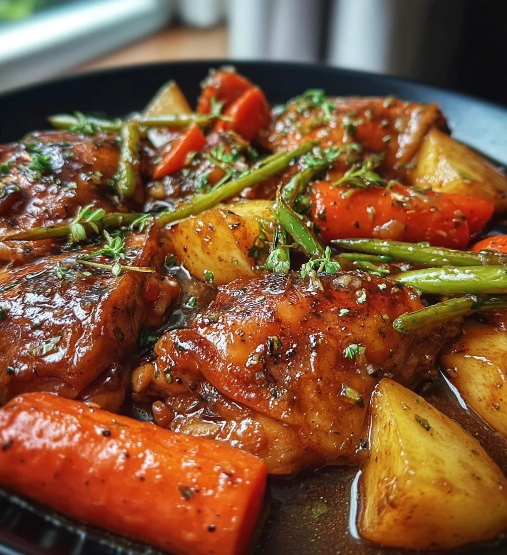 Delicious slow cooker honey garlic chicken with colorful veggies