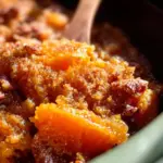 Slow Cooker Sweet Potato Casserole served in a bowl with toppings.
