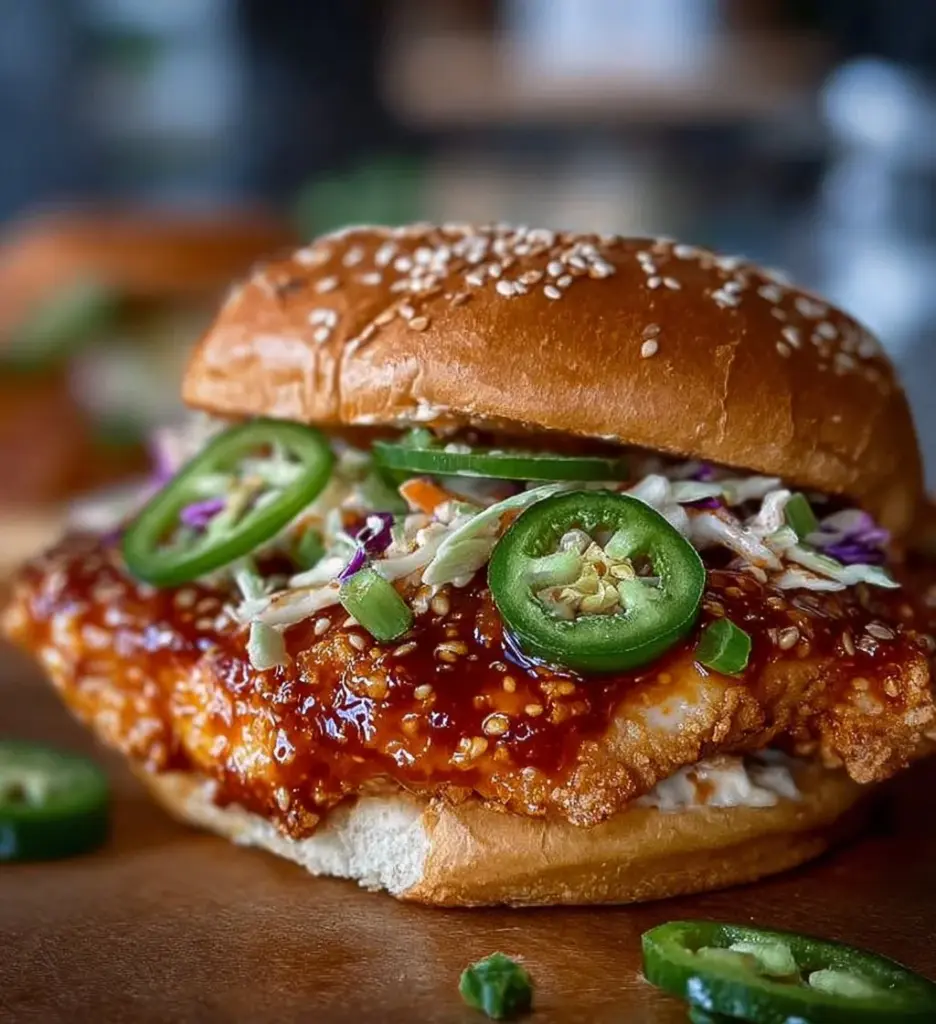 Spicy Bang Bang Chicken Sandwich with vibrant toppings and sauces