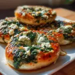 Spinach Cottage Cheese Flat Bagels garnished with herbs and spices