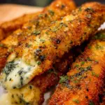 Crispy spinach dip mozzarella sticks with creamy filling served on a platter