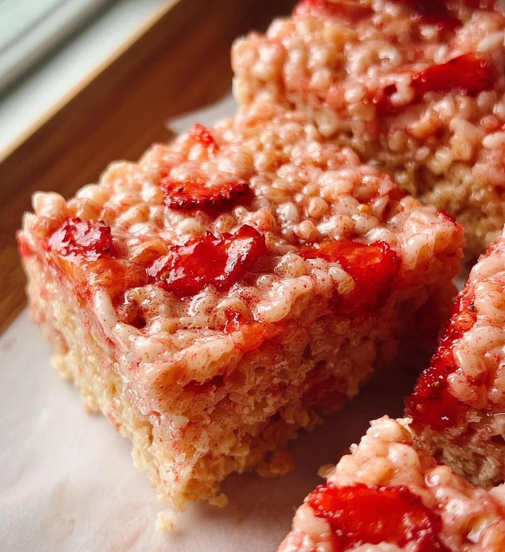 Delicious Strawberry Rice Krispie Treats on a platter