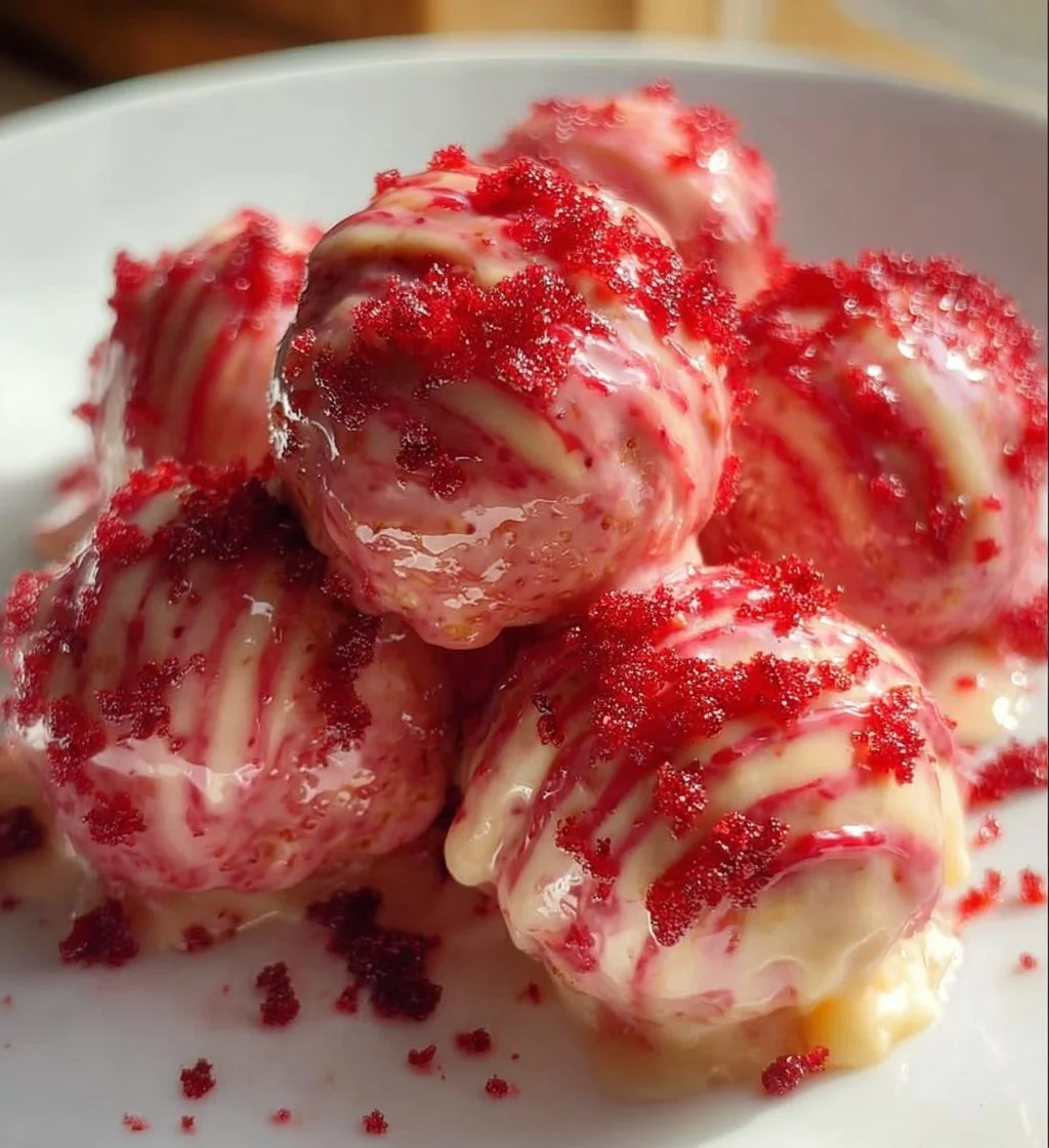 Delicious Strawberry Shortcake Truffles showcasing fresh strawberries and cream.