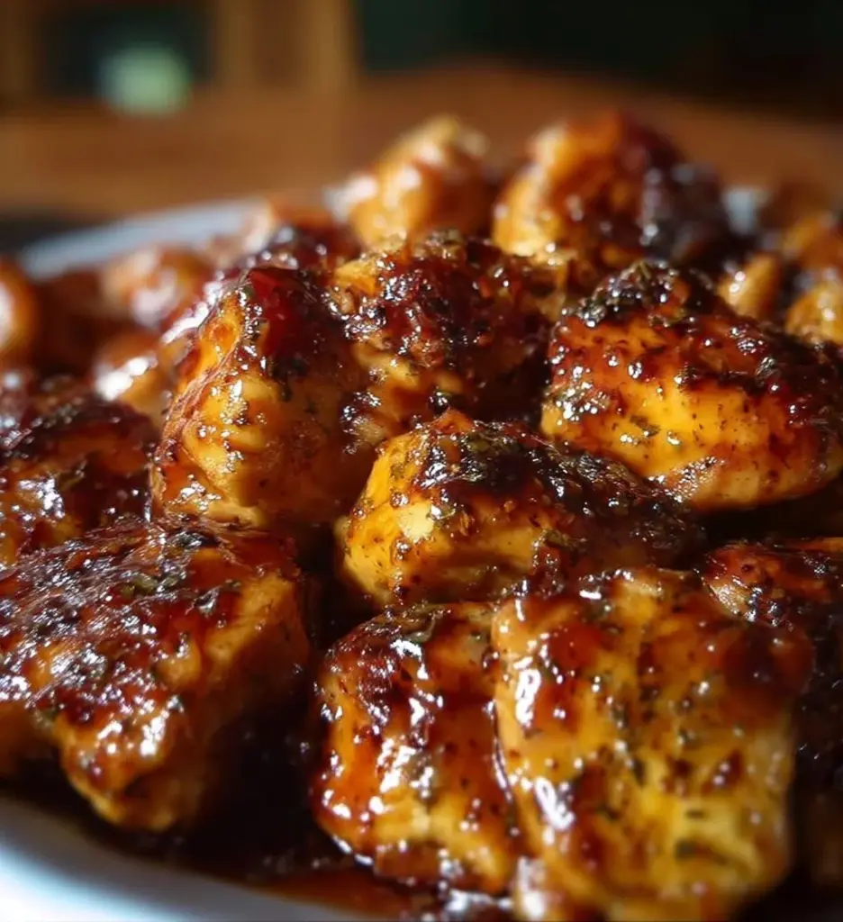 Delicious Sweet Baby Ray's Crockpot Chicken served in a bowl