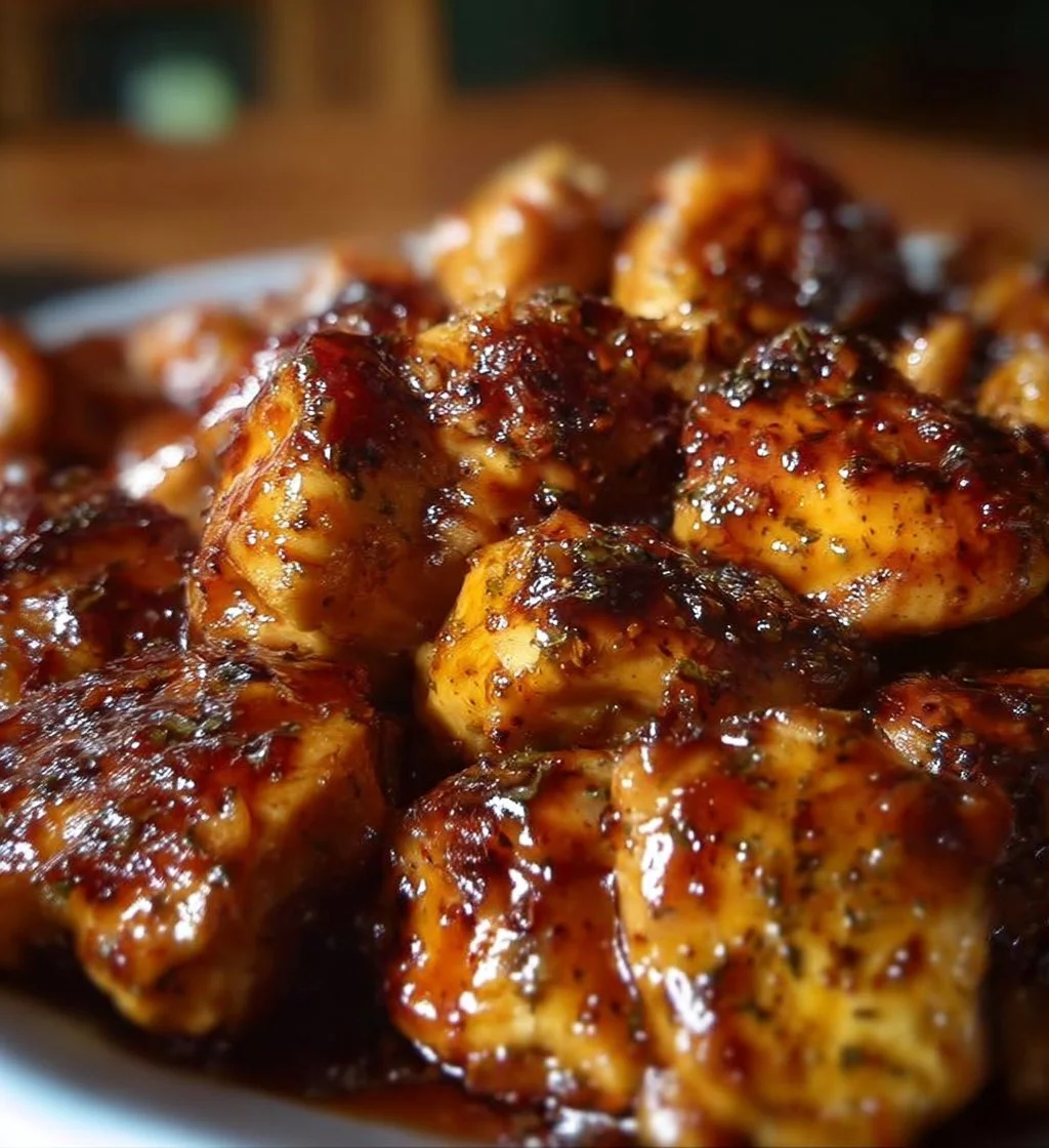 Delicious Sweet Baby Ray's Crockpot Chicken served in a bowl