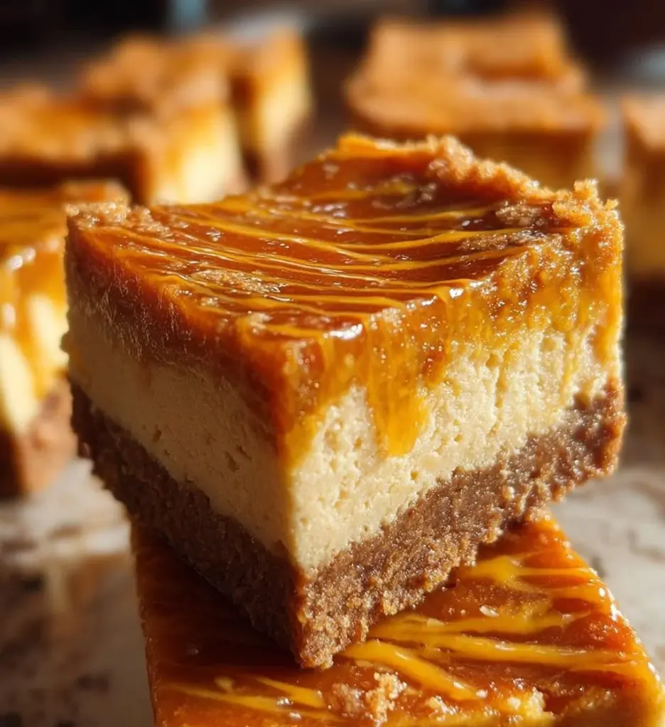 Deliciously baked sweet potato cheesecake squares on a plate